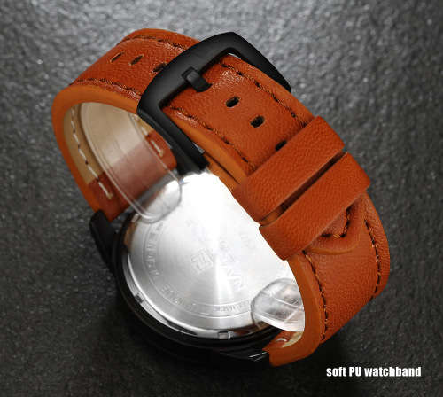 **Naviforce Brand** Big dial NF9061M Military Black Date Tan Leather Luxury Men Wrist Watch