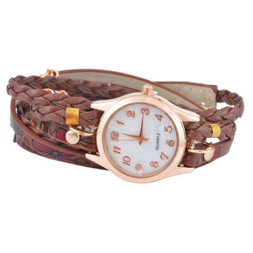 --*****WOMEN BROWN  WRAP LEATHER  BRACELET WRIST WATCH**