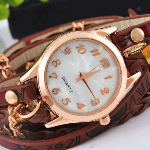 --*****WOMEN BROWN  WRAP LEATHER  BRACELET WRIST WATCH**