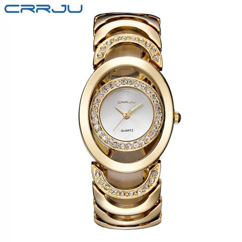 --***LADIES ** EXQUISITE FINISH ** CRRUJ** ELEGANT GOLD QUARTZ DRESS WATCH**