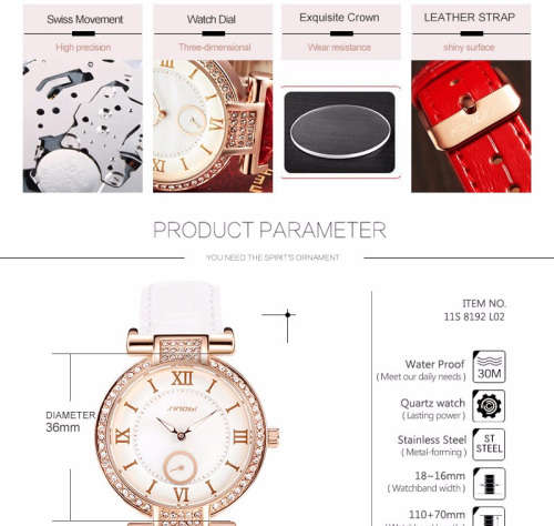 -- * **ELEGANT WHITE UNIQUE SINOBI 8192 SWAROVSKI CRYSTALS*ANALOG DRESS WATCH