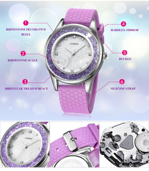 -- * **ELEGANT  SINOBI 9552   CRYSTALS*ANALOG DRESS WATCH** SILICONE STRAP
