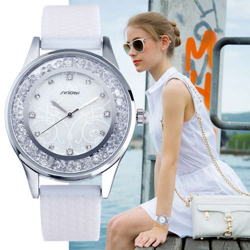 -- * **ELEGANT  SINOBI 9552   CRYSTALS*ANALOG DRESS WATCH** SILICONE STRAP