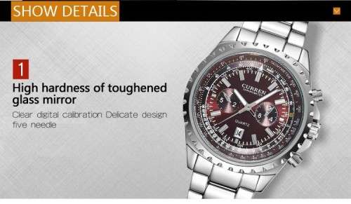 *** Curren 8053 HEAVY ALL STEEL MENS AUTO DATE SILVER QUALITY WATCH