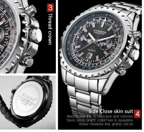 *** Curren 8053 HEAVY ALL STEEL MENS AUTO DATE SILVER QUALITY WATCH