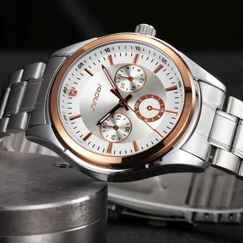 -- * **ELEGANT  SINOBI ALL STEEL GOLD TRIM ANALOG DRESS WATCH**