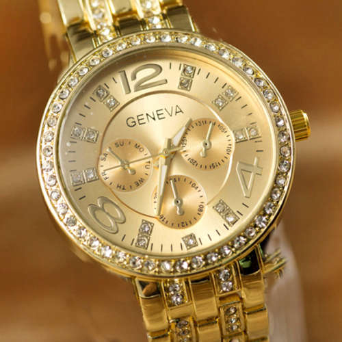 --********LADIES GENEVA* BIG DIAL* FULL BLING DESIGNER STYLE  STAINLESS STEEL QUARTZ WATCH**