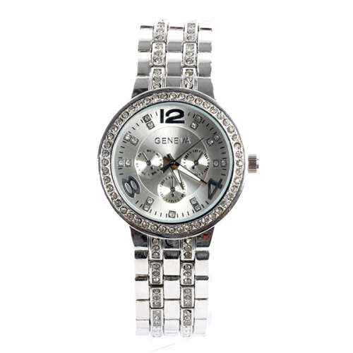 --********LADIES GENEVA FULL BLING SILVER DESIGNER STYLE  STAINLESS STEEL QUARTZ  WATCH**