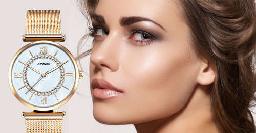 **SINOBI BRAND 9632*  Golden/Silver Women's Diamonds Wrist Watch Top Luxury *