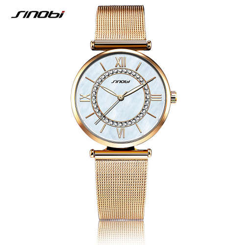 **SINOBI BRAND 9632*  Golden/Silver Women's Diamonds Wrist Watch Top Luxury *