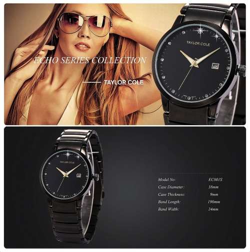 * UK*Lovely Taylor Cole Lady Black Steel Band Bracelet Luxury  Date  Watch*TOP Brand