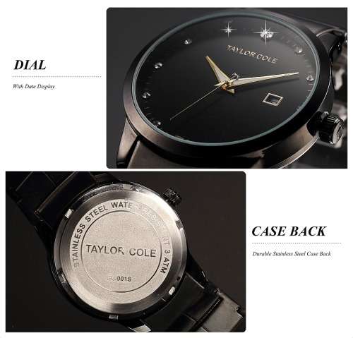 * UK*Lovely Taylor Cole Lady Black Steel Band Bracelet Luxury  Date  Watch*TOP Brand