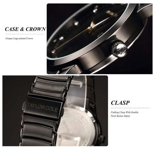 * UK*Lovely Taylor Cole Lady Black Steel Band Bracelet Luxury  Date  Watch*TOP Brand