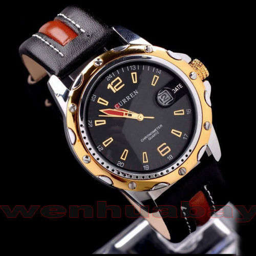 New   CURREN ( M8104 ) GENTLEMEN  LUXURY  GOLD/BLACK QUARTZ ANALOG  WRIST WATCH