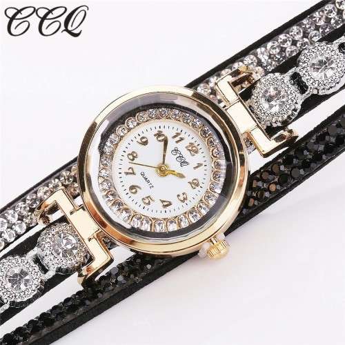 --*****WRIST WRAP***LADIES FULL BLING STUNNING MULTI LAYER STRAP QUARTZ WATCH**BLACK