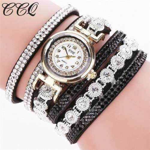 --*****WRIST WRAP***LADIES FULL BLING STUNNING MULTI LAYER STRAP QUARTZ WATCH**BLACK