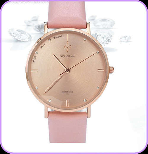 --$49- Womens Nick Cabana Brand** BEAUTIFUL UNIQUE* Elixer Rose** Gold Dial Pink Leather  Belt.*