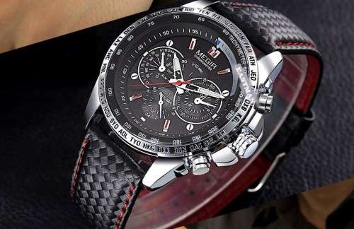 ***  Megir Brand~M1010~ Black *Analog* Dial Leather Strap Military Watches ~