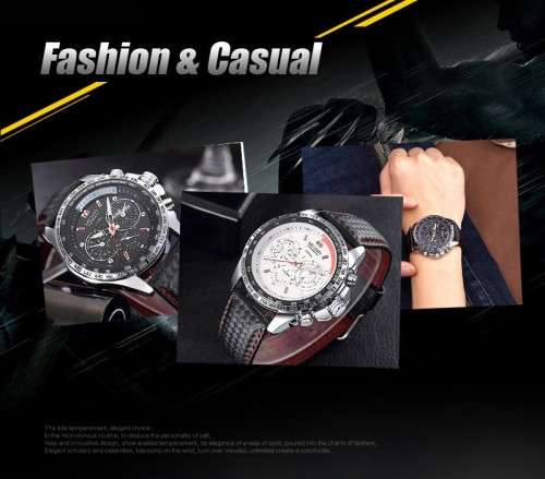 ***  Megir Brand~M1010~ Black *Analog* Dial Leather Strap Military Watches ~