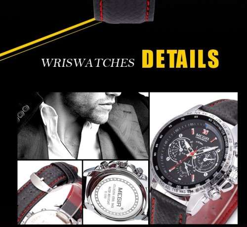 ***  Megir Brand~M1010~ Black *Analog* Dial Leather Strap Military Watches ~