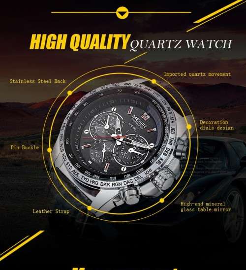 ***  Megir Brand~M1010~ Black *Analog* Dial Leather Strap Military Watches ~