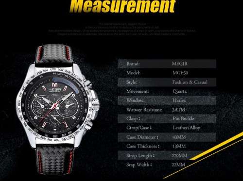 ***  Megir Brand~M1010~ Black *Analog* Dial Leather Strap Military Watches ~