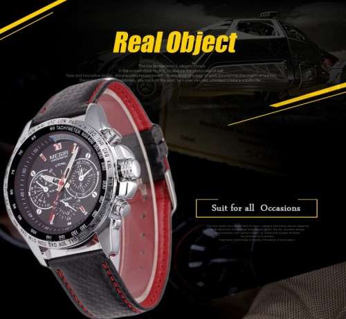 ***  Megir Brand~M1010~ Black *Analog* Dial Leather Strap Military Watches ~