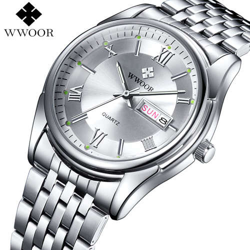 *** TOP QUALITY -MEN WWOOR ALL STEEL DRESS WATCH-ALL SILVER **