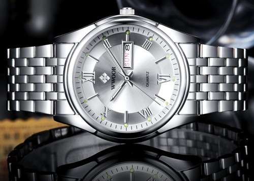 *** TOP QUALITY -MEN WWOOR ALL STEEL DRESS WATCH-ALL SILVER **