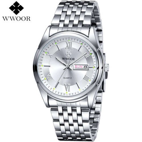 *** TOP QUALITY -MEN WWOOR ALL STEEL DRESS WATCH-ALL SILVER **