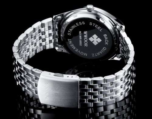 *** TOP QUALITY -MEN WWOOR ALL STEEL DRESS WATCH-ALL SILVER **