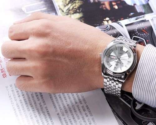 *** TOP QUALITY -MEN WWOOR ALL STEEL DRESS WATCH-ALL SILVER **