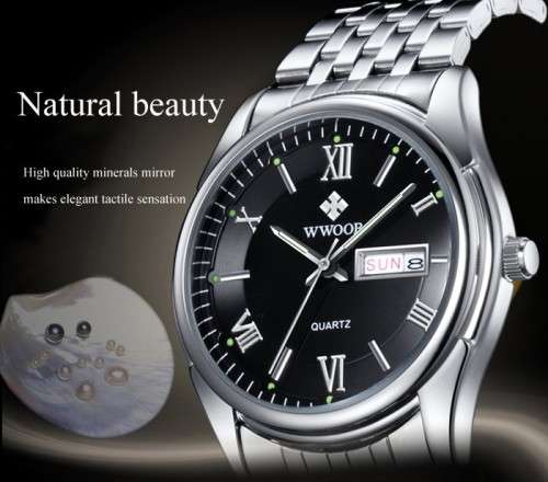 *** TOP QUALITY -MEN WWOOR ALL STEEL DRESS WATCH-ALL SILVER **