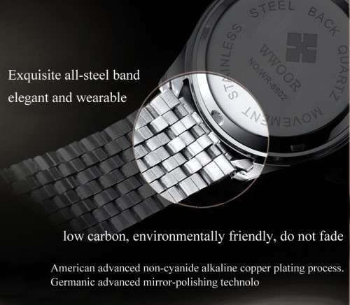 *** TOP QUALITY -MEN WWOOR ALL STEEL DRESS WATCH-ALL SILVER **