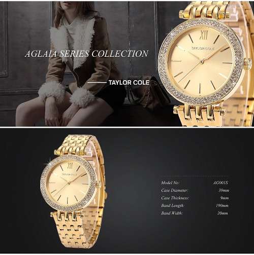 From UK** Magnificent* Taylor Cole Lady Gold Steel Band  Luxury Crystal  Women Watch*TOP Brand