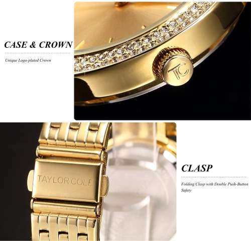 From UK** Magnificent* Taylor Cole Lady Gold Steel Band  Luxury Crystal  Women Watch*TOP Brand