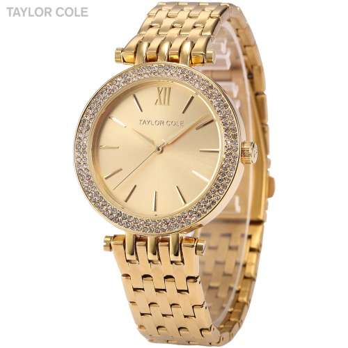 From UK** Magnificent* Taylor Cole Lady Gold Steel Band  Luxury Crystal  Women Watch*TOP Brand
