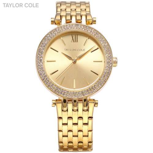 From UK** Magnificent* Taylor Cole Lady Gold Steel Band  Luxury Crystal  Women Watch*TOP Brand