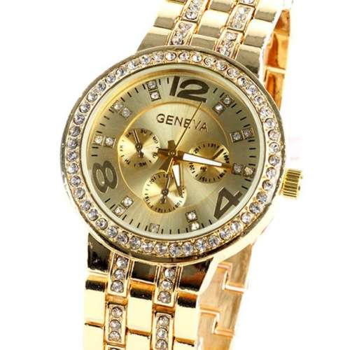 --********LADIES GENEVA GOLD FULL BLING DESIGNER STYLE  STAINLESS STEEL QUARTZ WATCH**