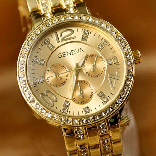 --********LADIES GENEVA GOLD FULL BLING DESIGNER STYLE  STAINLESS STEEL QUARTZ WATCH**