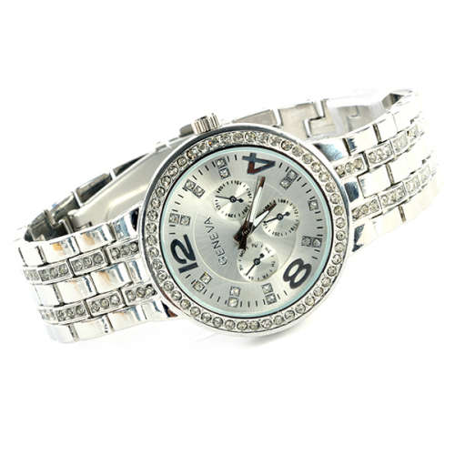 --********LADIES GENEVA FULL BLING SILVER DESIGNER STYLE  STAINLESS STEEL QUARTZ WATCH**
