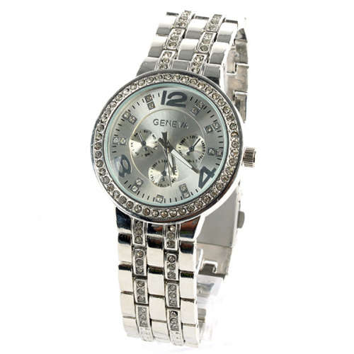 --********LADIES GENEVA FULL BLING SILVER DESIGNER STYLE  STAINLESS STEEL QUARTZ WATCH**