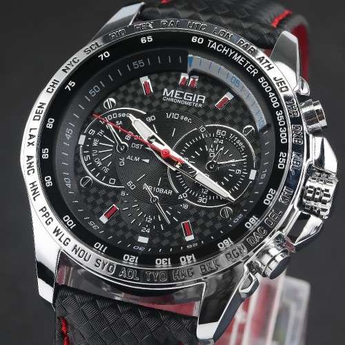 ***  Megir Brand~M1010~ Black *Analog* Dial Leather Strap Military Watches ~