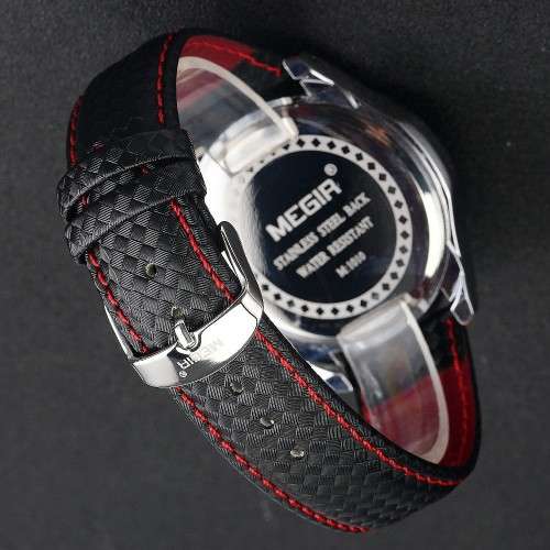 ***  Megir Brand~M1010~ Black *Analog* Dial Leather Strap Military Watches ~