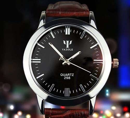 ***Men Mode  Stainless Steel Sports Quartz Wrist Watch Brown Leather Band