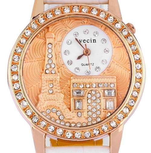 --***Womens Beautiful Crytal Encrusted" ARC DE TRIOMPHE " Eiffel Tower Classic Quartz Wrist Watch !!
