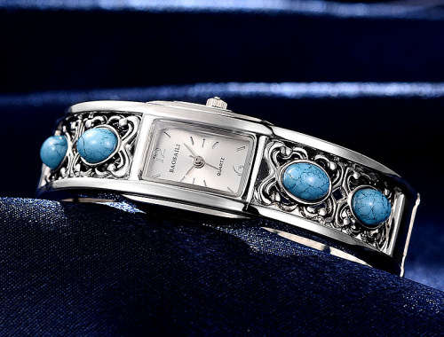 **Elegant Antiqued Charming Baosaili BSL957 Lovely Turquoise/Silver Quartz Bracelet Watch  *