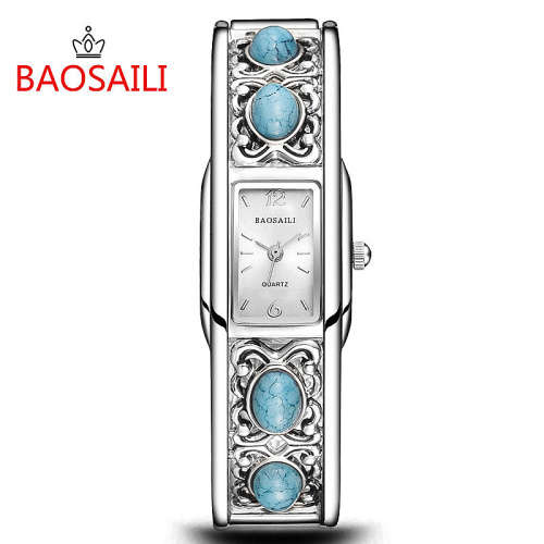 **Elegant Antiqued Charming Baosaili BSL957 Lovely Turquoise/Silver Quartz Bracelet Watch  *