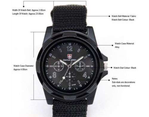 MEN ARMY MILITARY CANVAS STRAP ANALOG  WATCH