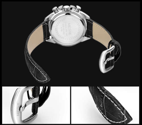 *** Megir Brand Top Watch** Genuine Leather Luxury Men Quartz Wristwatch CHRONOGRAPH * 6 HANDS *